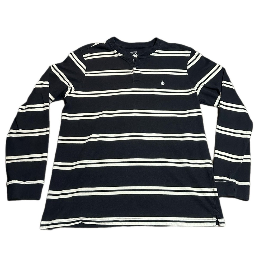 Volcom Henley Crafter Men's L Longsleeve Black/Cream Casual Stripe Shirt